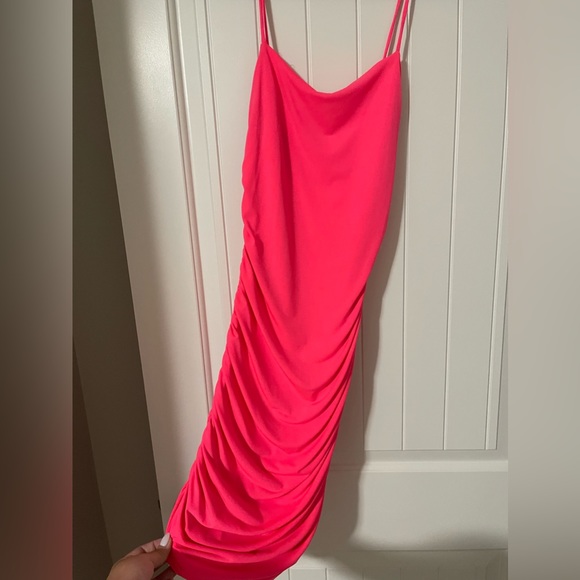 Hot Pink Ruched Dress - Picture 2 of 4